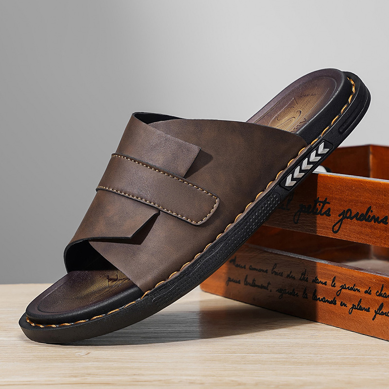 Flip Flop Leather Men - 2026 Zomer Klassieke Lederen Herenslippers Plus