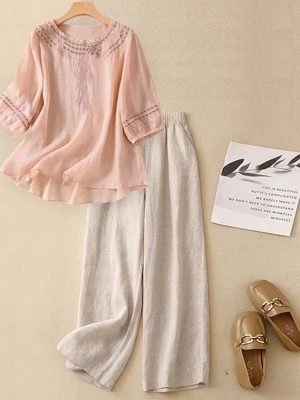 Linen Shirt Breathable - Luxe katoenen linnen set dames zomermode